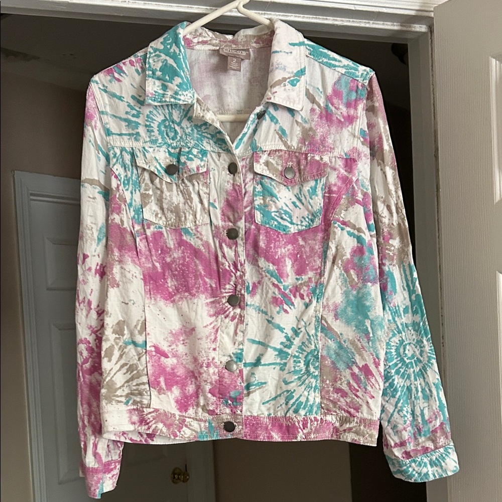 Tie-Dye Print Women's Jacket - Pink & Teal